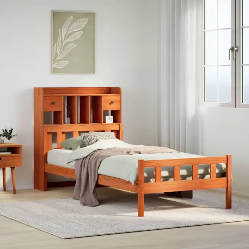 Boekenkastbed in massief grenenhout met perfecte totale afmetingen - Wasbruin / 75 x 190 cm - Bedden & bedframes