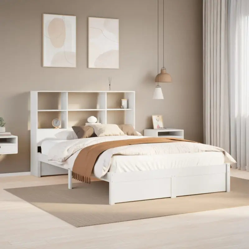 Boekenkastbed van massief Grenenhout met grote totale afmetingen - Wit / 135 x 190 cm - Bedden & bedframes