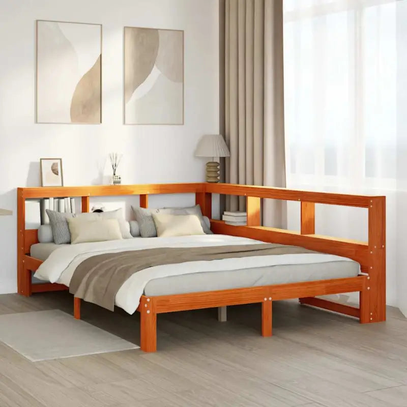 Boekenkastbed van massief grenenhout met ideale totale afmetingen - Wasbruin / 140 x 190 cm - Bedden & bedframes