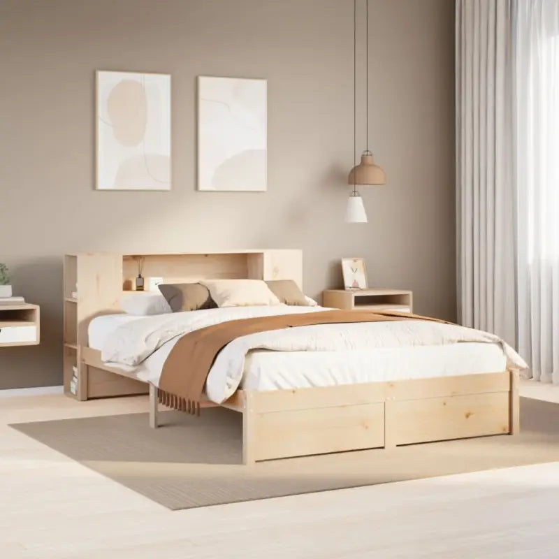 Boekenkastbed van massief grenenhout met ideale totale afmetingen - Naturel / 140 x 200 cm - Bedden & bedframes
