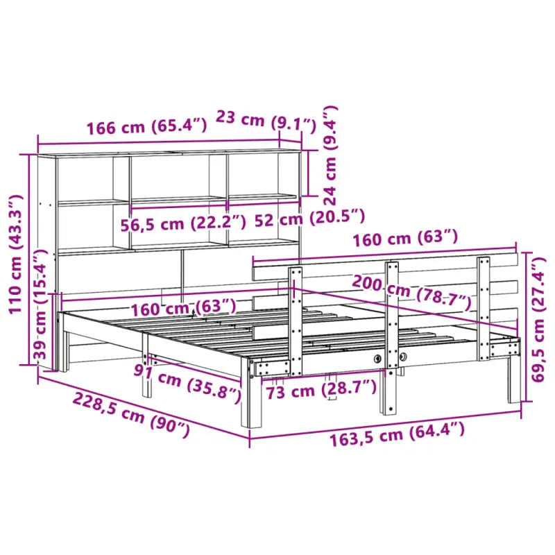 Boekenkastbed van massief grenenhout met ideale totale afmetingen - Bedden & bedframes