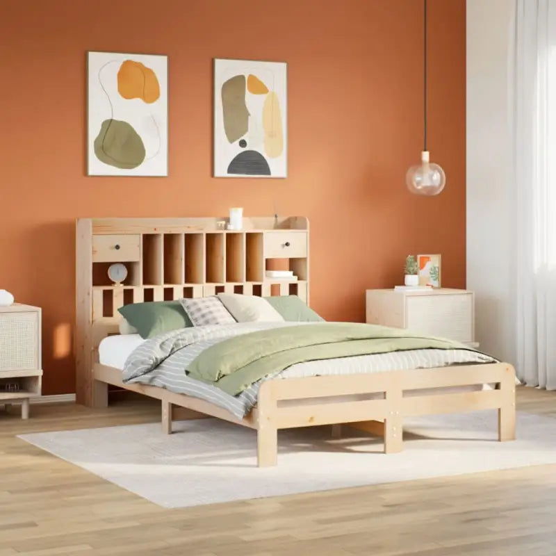 Boekenkastbed van massief grenenhout met ideale totale afmetingen - Naturel / 140 x 200 cm - Bedden & bedframes