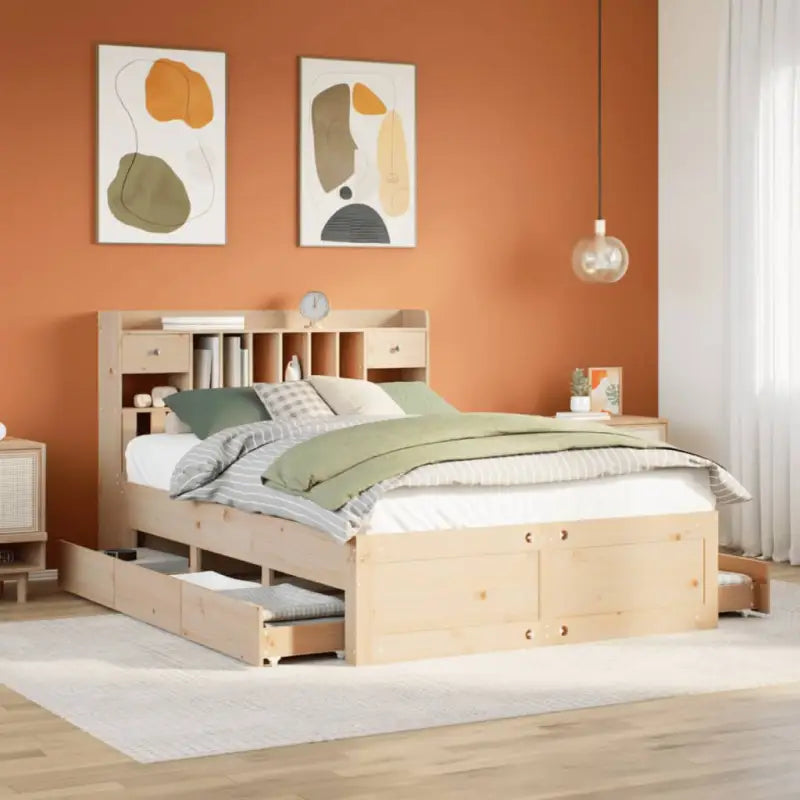 Boekenkastbed van massief grenenhout met optimale totale afmetingen - Naturel / 140 x 200 cm - Bedden & bedframes