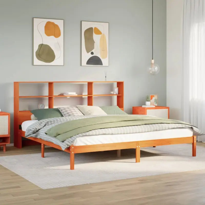 Boekenkastbed van massief grenenhout met optimale totale afmetingen - Wasbruin / 200 x 200 cm - Bedden & bedframes