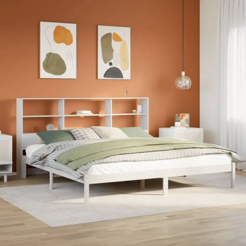 Boekenkastbed van massief grenenhout met optimale totale afmetingen - Wit / 200 x 200 cm - Bedden & bedframes