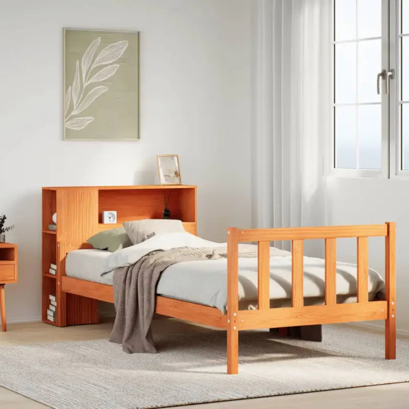 Boekenkastbed van massief grenenhout met optimale totale afmetingen - Wasbruin / 90 x 190 cm - Bedden & bedframes