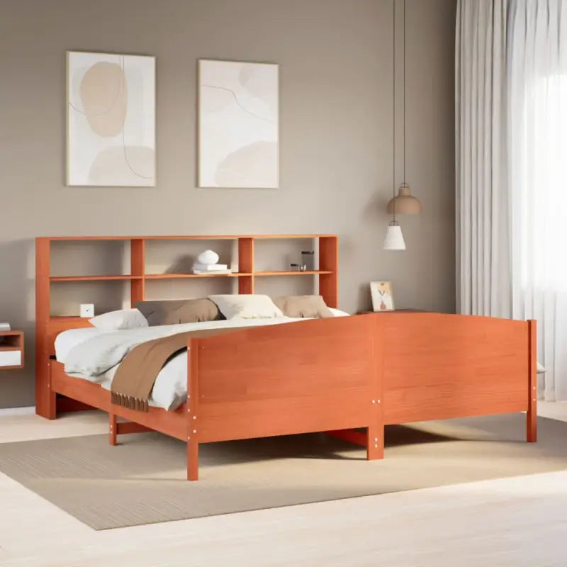 Boekenkastbed van massief grenenhout met optimale totale afmetingen - Wasbruin / 200 x 200 cm - Bedden & bedframes