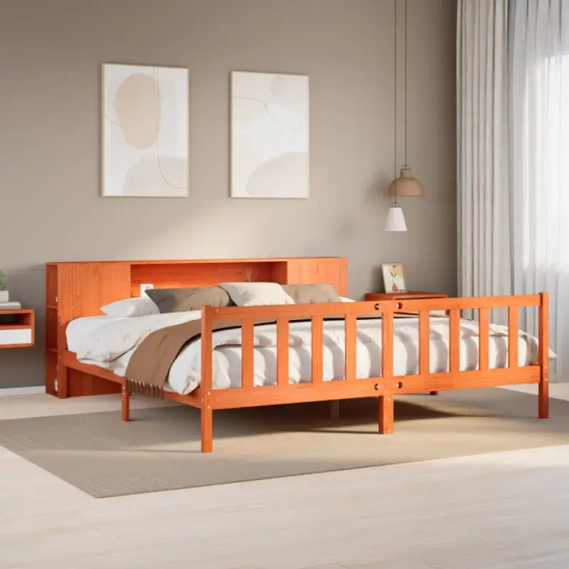 Boekenkastbed van massief grenenhout met optimale totale afmetingen - Wasbruin / 180 x 200 cm - Bedden & bedframes