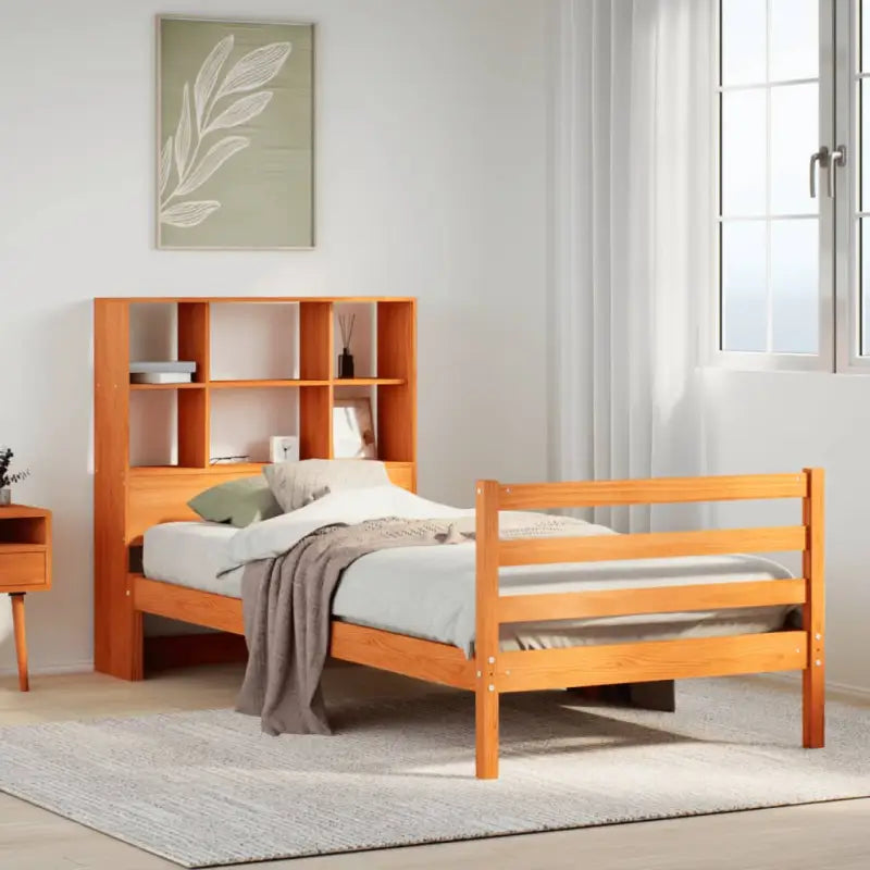 Boekenkastbed van massief grenenhout met optimale totale afmetingen - Wasbruin / 90 x 200 cm - Bedden & bedframes