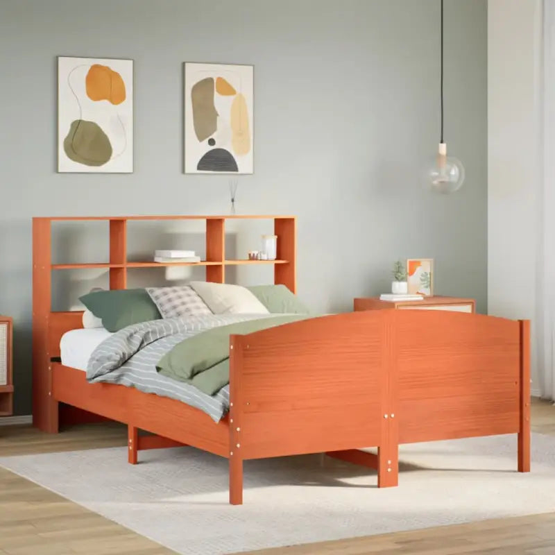 Boekenkastbed van massief grenenhout met optimale totale afmetingen - Wasbruin / 140 x 190 cm - Bedden & bedframes