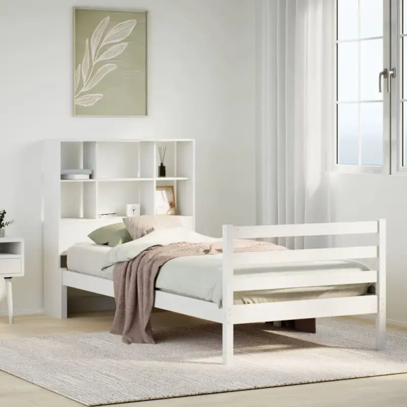 Boekenkastbed van massief grenenhout met optimale totale afmetingen - Wit / 90 x 190 cm - Bedden & bedframes