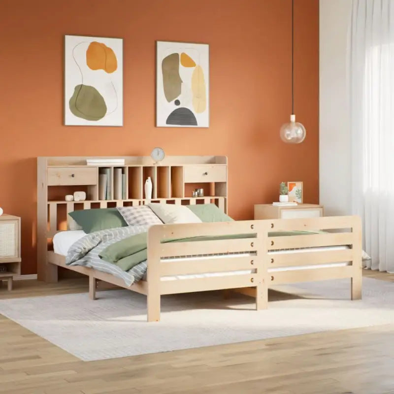 Boekenkastbed van massief grenenhout met optimale totale afmetingen - Naturel / 200 x 200 cm - Bedden & bedframes