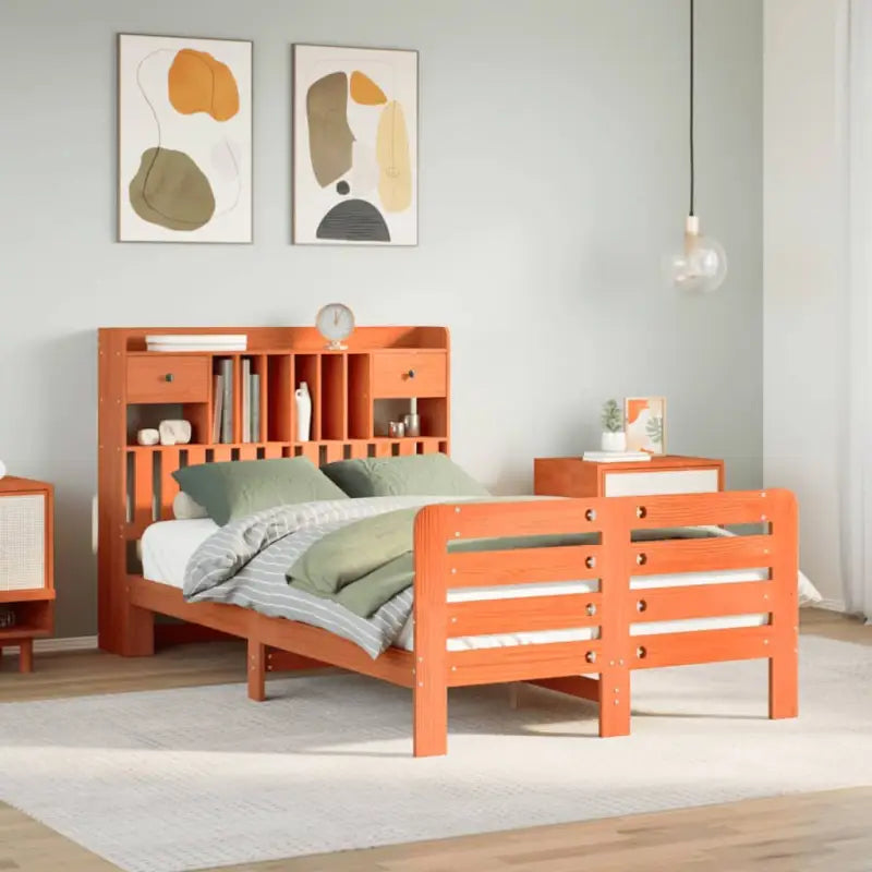 Boekenkastbed van massief grenenhout met optimale totale afmetingen - Wasbruin / 120 x 190 cm - Bedden & bedframes