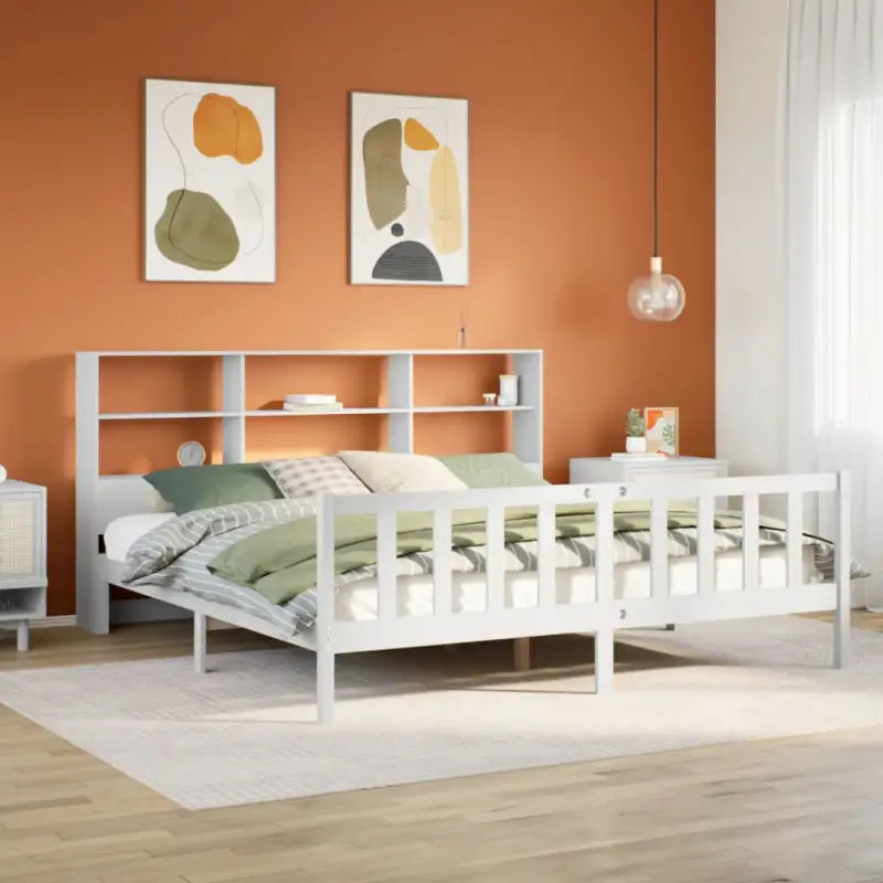 Boekenkastbed van massief grenenhout met optimale totale afmetingen - Wit / 200 x 200 cm - Bedden & bedframes