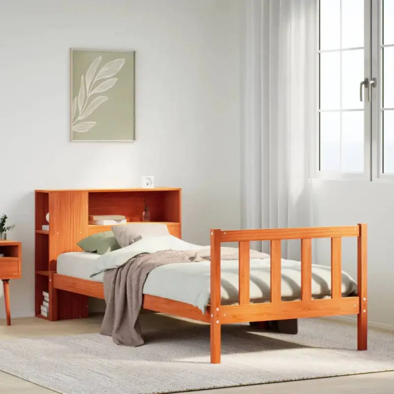 Boekenkastbed van massief grenenhout met optimale totale afmetingen - Wasbruin / 90 x 200 cm - Bedden & bedframes