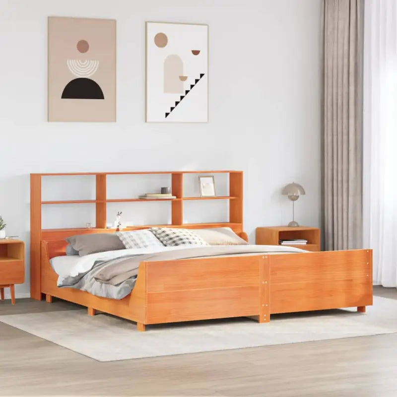Boekenkastbed van massief grenenhout met perfecte totale afmetingen - Wasbruin / 200 x 200 cm - Bedden & bedframes