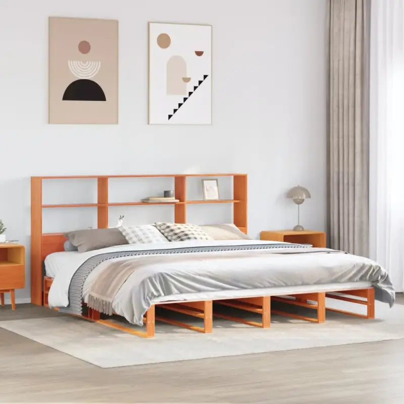Boekenkastbed van massief grenenhout met praktische totale afmetingen - Wasbruin / 200 x 200 cm - Bedden & bedframes