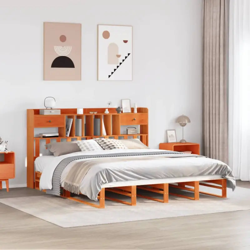 Boekenkastbed van massief grenenhout met praktische totale afmetingen - Wasbruin / 200 x 200 cm - Bedden & bedframes