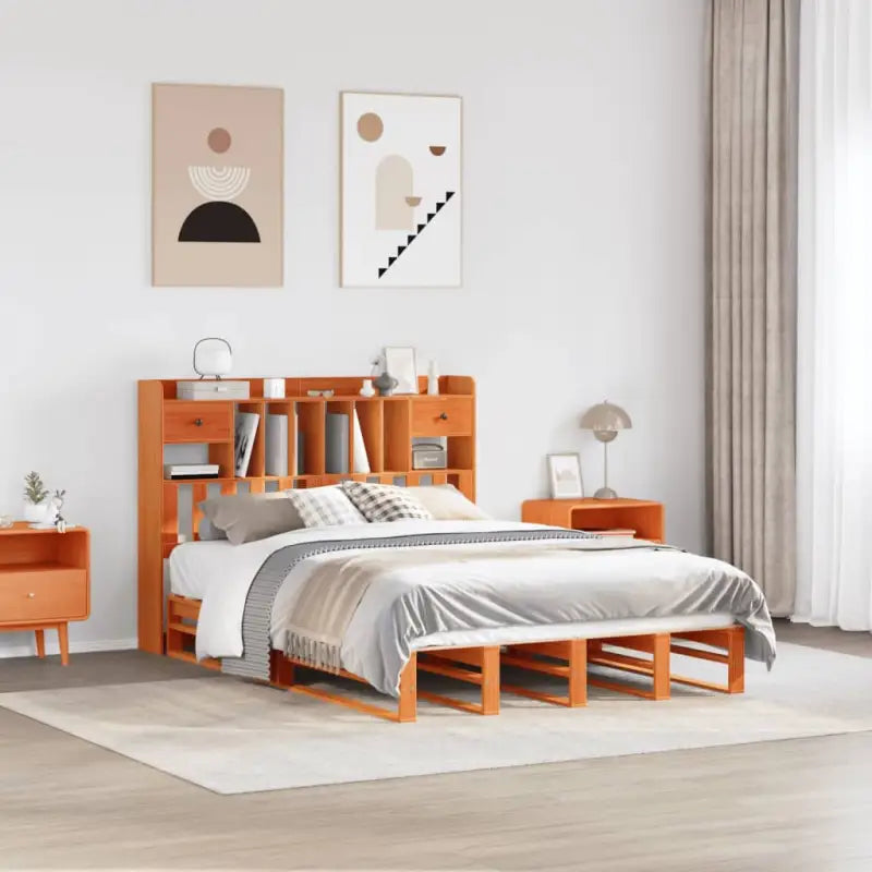 Boekenkastbed van massief grenenhout met praktische totale afmetingen - Wasbruin / 160 x 200 cm - Bedden & bedframes