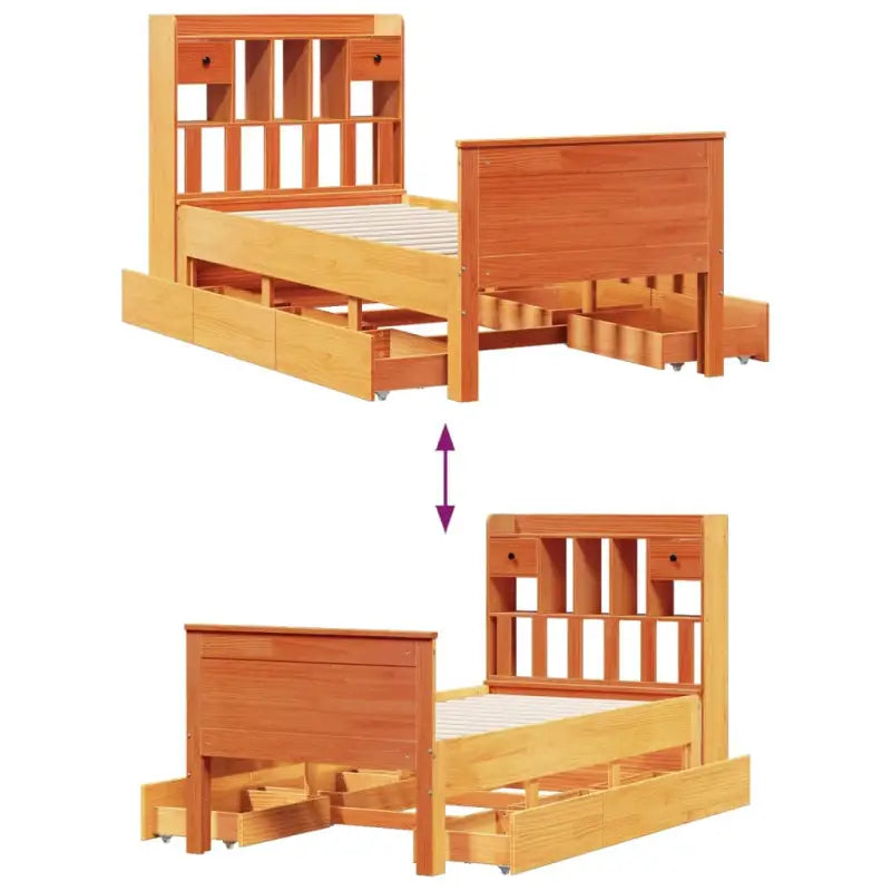 Boekenkastbed van massief grenenhout met ruime totale afmetingen - Bedden & bedframes