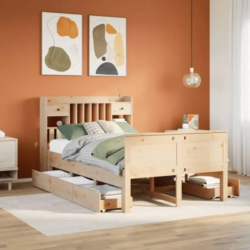 Boekenkastbed van massief grenenhout met ruime totale afmetingen - Naturel / 135 x 190 cm - Bedden & bedframes