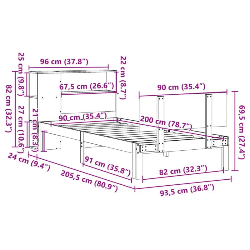 Boekenkastbed van massief grenenhout met ruime totale afmetingen - Bedden & bedframes