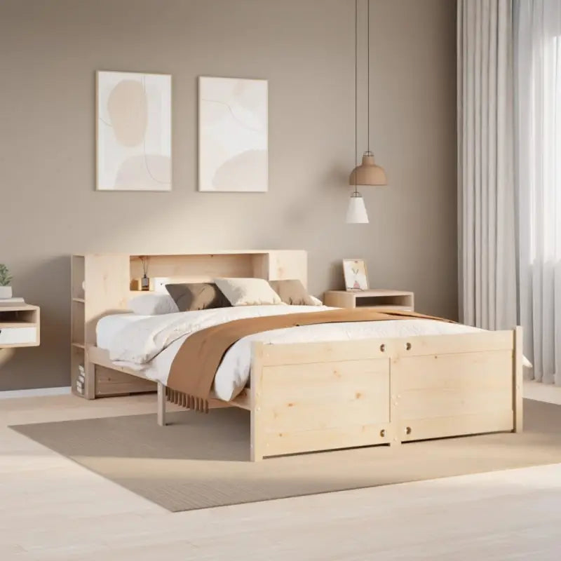Boekenkastbed van massief grenenhout met ruime totale afmetingen - Naturel / 140 x 200 cm - Bedden & bedframes