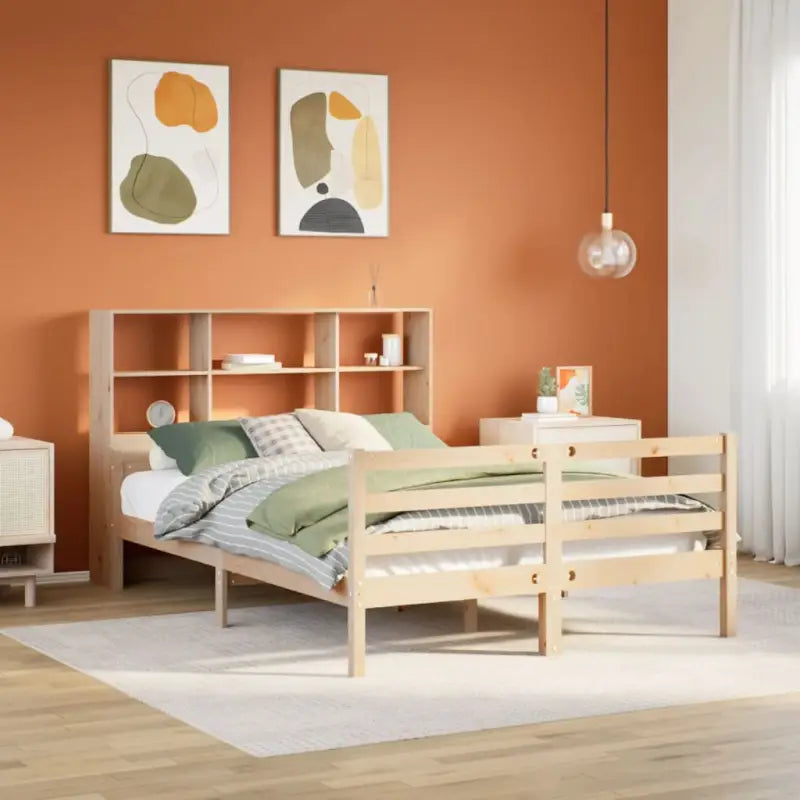 Boekenkastbed van massief grenenhout met ruime totale afmetingen - Naturel / 140 x 190 cm - Bedden & bedframes