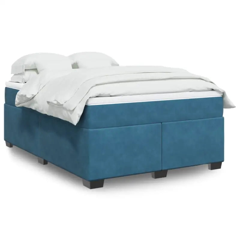 Boxspringbed in donkergrijs materiaal met massief grenenhout bouw - Blauw / 140 x 190 cm - Bedden & bedframes