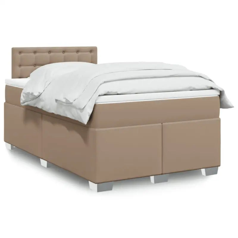 Boxspringbed in grijs materiaal met massief grenenhout en vullingsendracht - Cappuccino / 120 x 200 cm / knoppwn