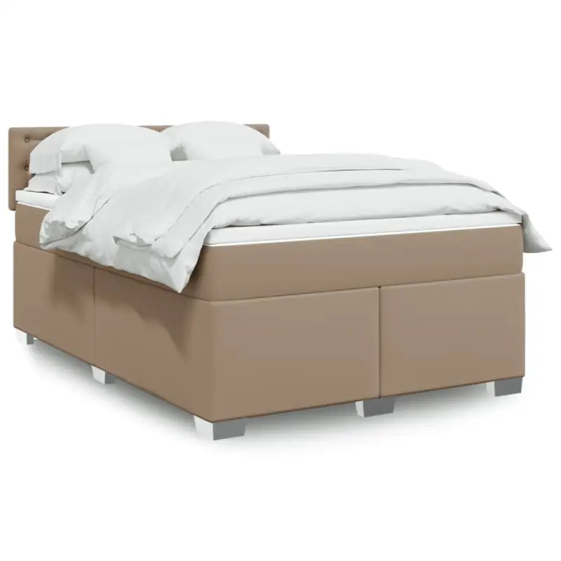 Boxspringbed in grijs materiaal met massief grenenhout en vullingsendracht - Cappuccino / 140 x 200 cm / knoppwn