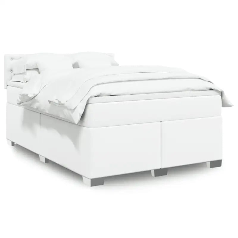 Boxspringbed in grijs materiaal met massief grenenhout en vullingsendracht - Wit / 140 x 200 cm / knoppwn - Bedden &