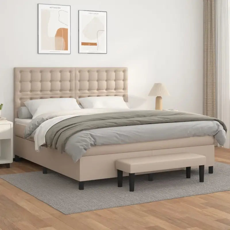 Boxspringbed met hoogwaardig kunstleer in grijs materiaal voor rustgevende nachten - Cappuccino / 160 x 200 cm