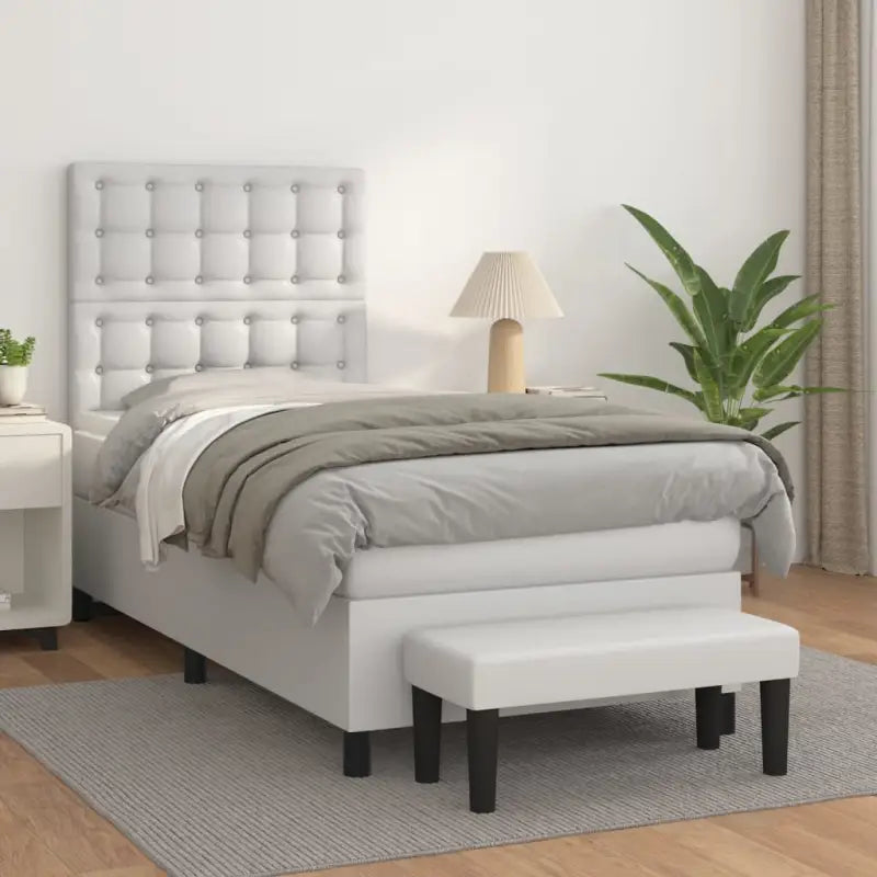 Boxspringbed met hoogwaardig kunstleer in grijs materiaal voor rustgevende nachten - Wit / 90 x 190 cm / knoppwn