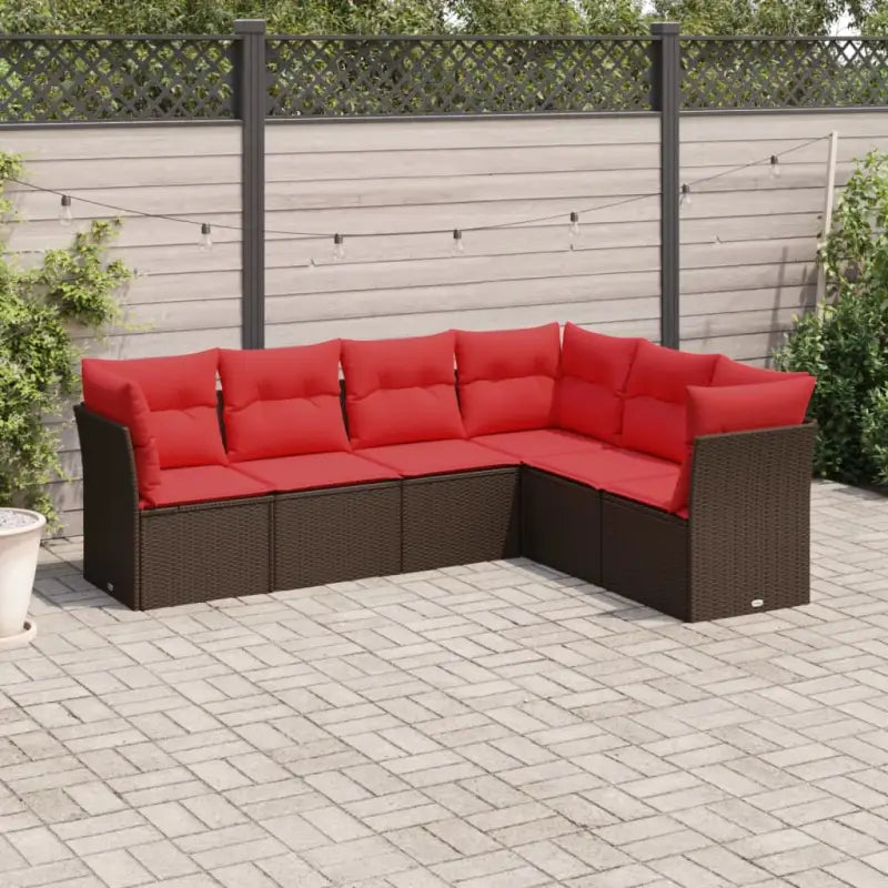 Bruin materiaal tuinbank van gepoedercoat staal en poly rattan - Bruin en rood / Zonder tafel - Tuinsets