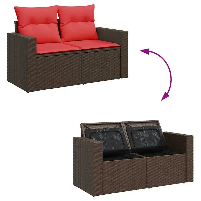 Bruine tuin loungeset met gepoedercoat staal en waterdichte tas - Bruin / met opbergruimte - Tuinsets