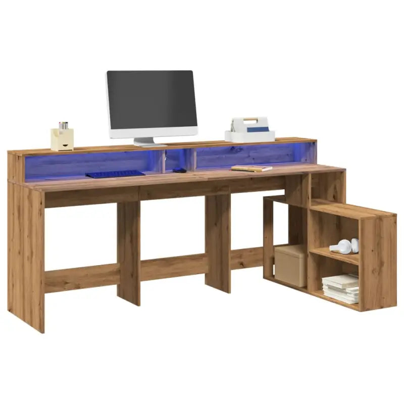 Bureau van bewerkt hout met opbergruimte en LED-verlichting - artisian oak - Bureaus