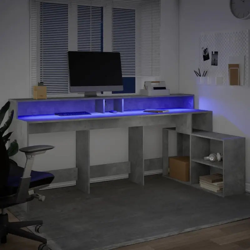 Bureau van bewerkt hout met opbergruimte en LED-verlichting - Bureaus