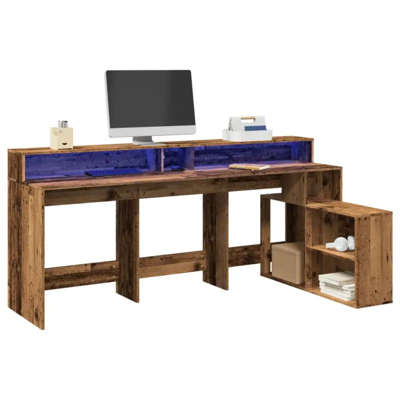 Bureau van bewerkt hout met opbergruimte en LED-verlichting - Oud hout - Bureaus