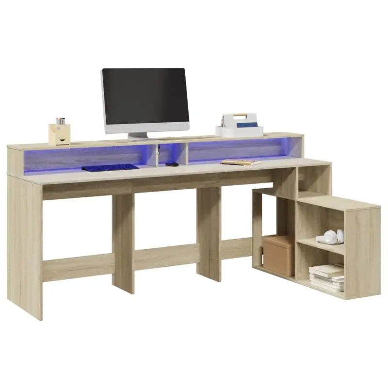 Bureau van bewerkt hout met opbergruimte en LED-verlichting - Sonoma eiken - Bureaus