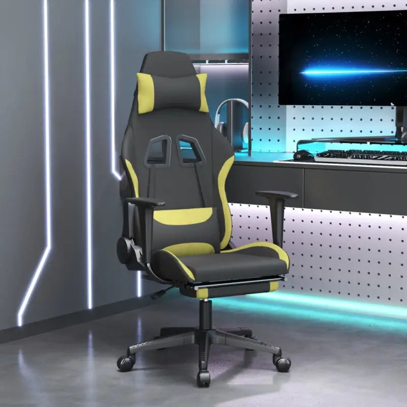 Comfortabele Gamingstoel met ademende en duurzame stof - Zwart en lichtgroen / 1 / Met voetensteun - Gamingstoelen