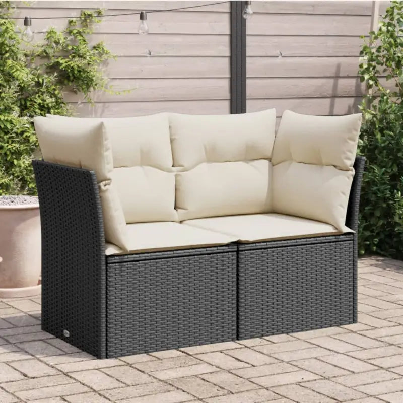 Comfortabele tuinbank van poly rattan met waterdichte zak voor buitengebruik - Zwart en crème / 1 / 2x hoek