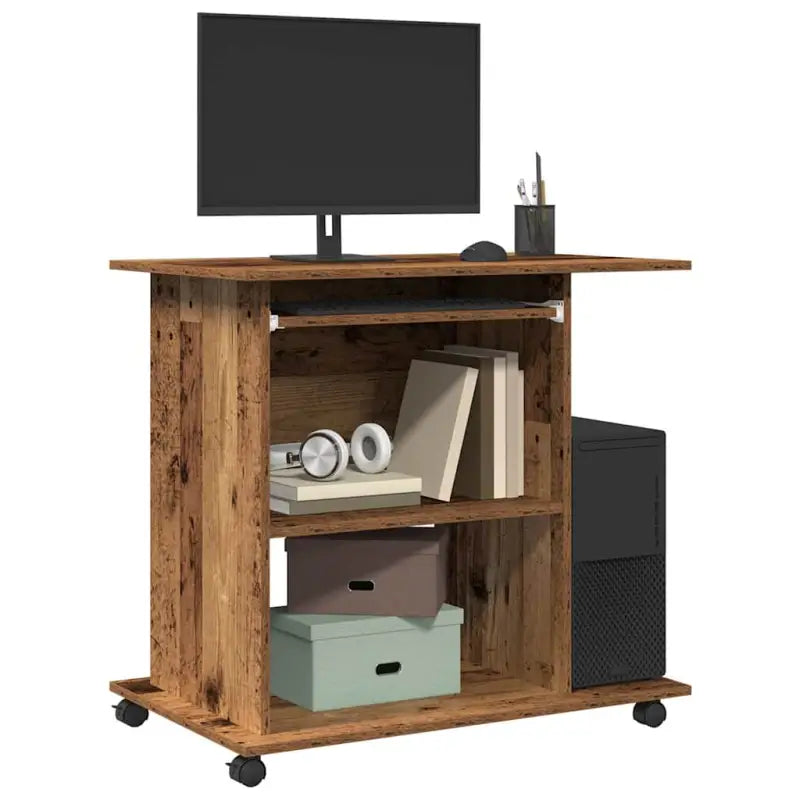 Compact bewerkt hout bureau voor laptops en desktops met moderne uitstraling - Oud hout - Bureaus