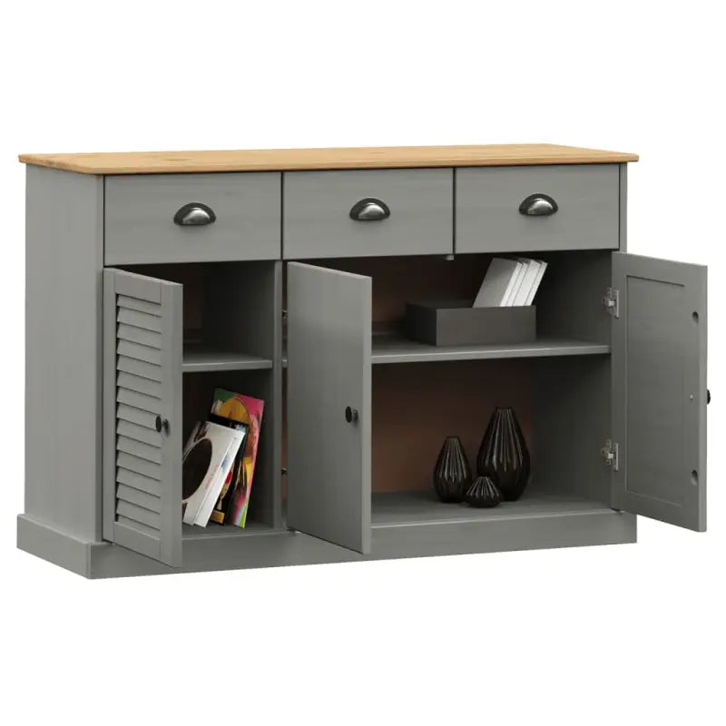 Compact dressoir met massief grenenhout en metalen handgrepen - Dressoirs & buffetkasten