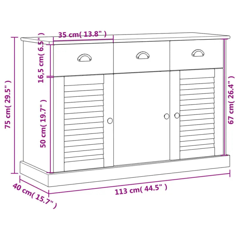 Compact dressoir met massief grenenhout en metalen handgrepen - Dressoirs & buffetkasten