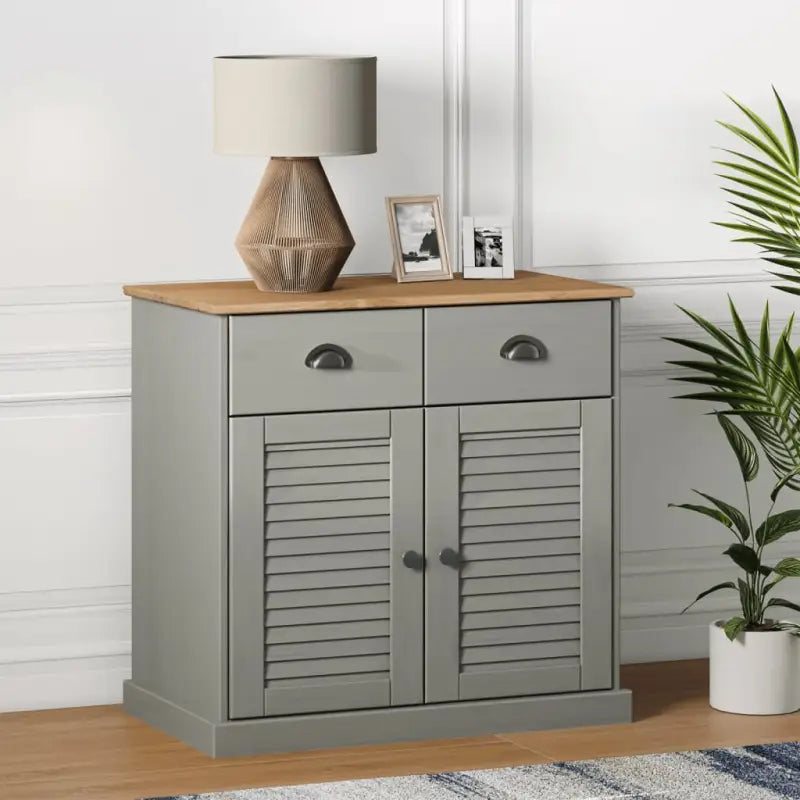 Compact dressoir met massief grenenhout en metalen handgrepen - Grijs / 1 - Dressoirs & buffetkasten