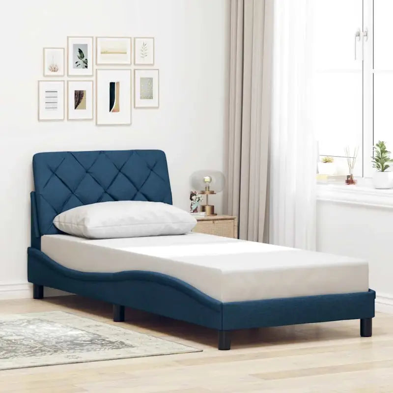 Donkerbruin bedframe met ademend vermogen en comfortabel polyesterstof - Blauw / 90 x 190 cm - Bedden & bedframes