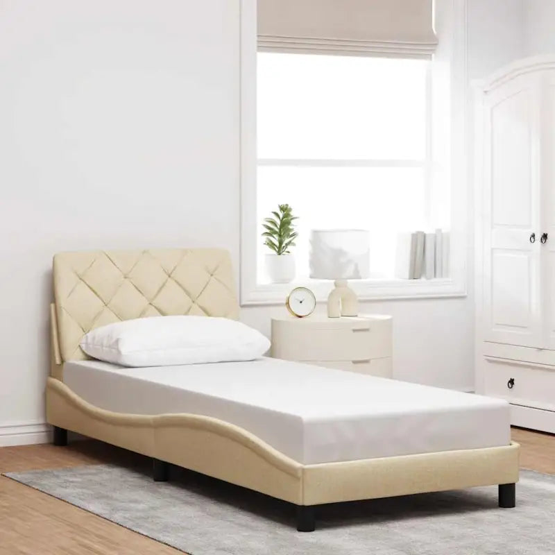 Donkerbruin bedframe met ademend vermogen en comfortabel polyesterstof - Crème / 90 x 200 cm - Bedden & bedframes