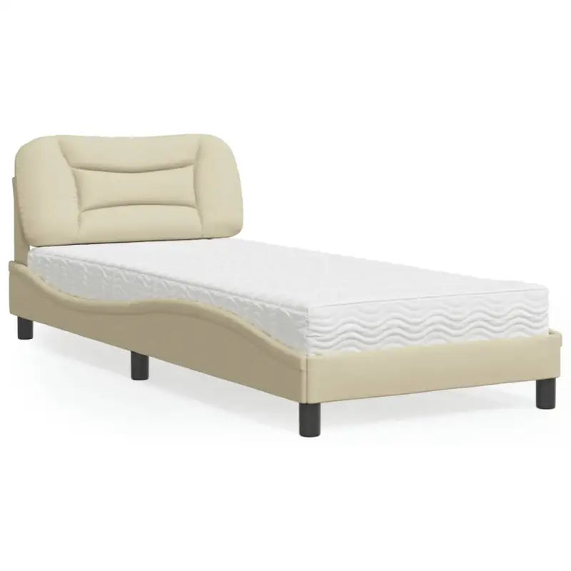 Donkergrijs bed met multiplex lattenbodem en 22d pu-schuim matras - Crème / 90 x 200 cm - Bedden & bedframes