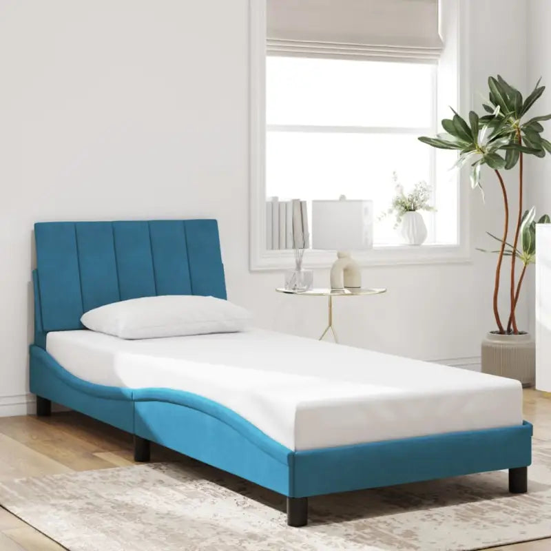 Donkergrijs bedframe met hoofdeinde en multiplex lattenbodem - Blauw / 80 x 200 cm - Bedden & bedframes